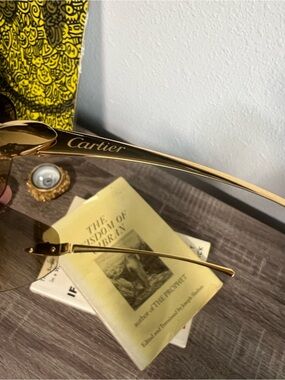 Cartier Panthere Gold Rimless Sunglasses with Brown Lenses